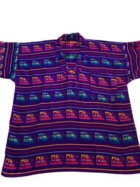 Vintage 90s Aztec Print Pullover Tunic Shirt Purple Boho Festival Size XL